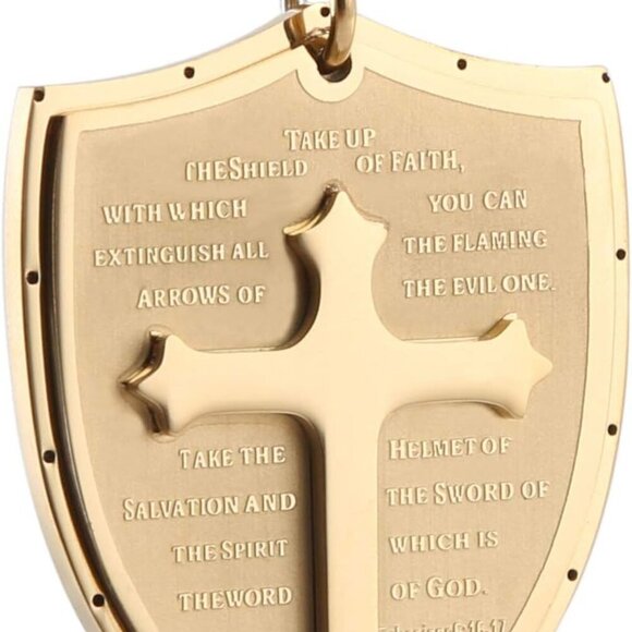 Shield Armor of God Ephesians 6:16-17, Faith Cross Stainless Steel Pendant Neckl - Picture 1 of 7